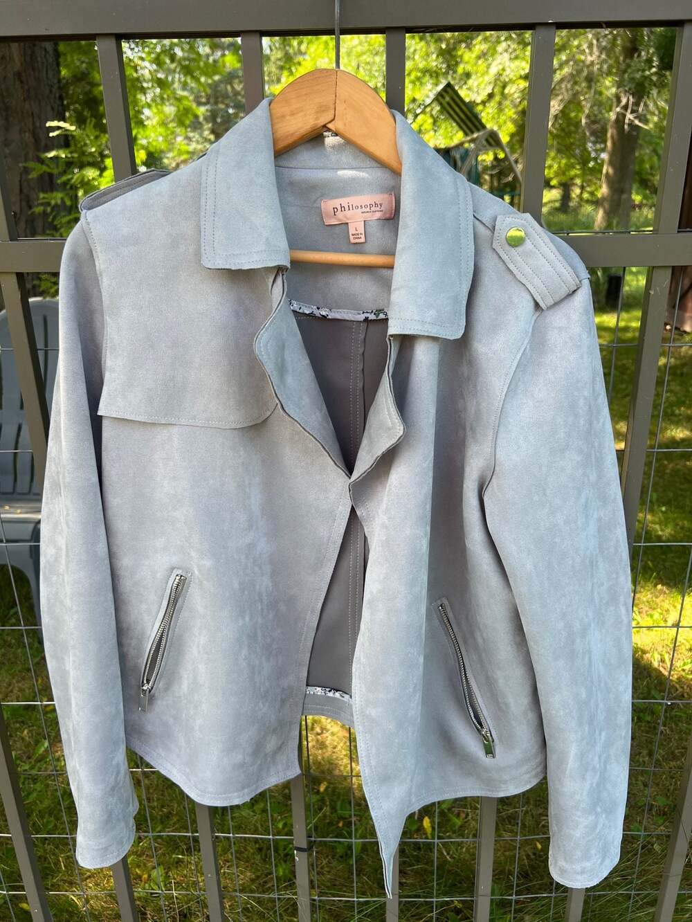 Philosophy Republic Clothing Gray Faux Suede Motorcycle Jacket